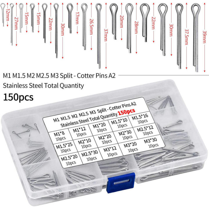Durable Cotter Pin Kit Precision-Made 15 Sizes Multi-Size Cotter Pins Stainless Steel 150pcs U-Shaped Cotter Pins for Diy Projects Machinery Maintenance Automotive Repair Professional Technicians