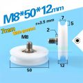 8*50*12mm M8*50*12mm M6*50*12mm U groove M8 screw M6 thread roller guide wheel, 50mm diameter, POM wide slot 7mm. 