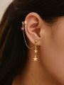Pair of Star Ear Cuffs having long chain in silver color - hanging ear cuff earring - long chain ear cuffs earrings for women - girls - best jewelry gift set - artificial jewelry. 