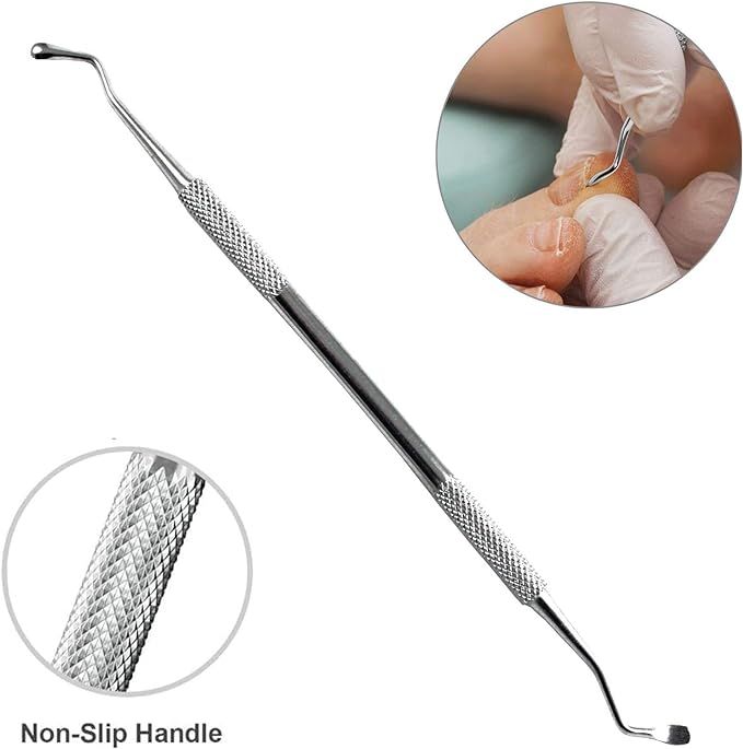 Professional Stainless Steel Ingrown Toenail Tools - Sharp Edge Spoon Shaped Double Ended Toenail Lifter & Nail File Cleaner Trimmer Surgical Medical Grade Stainless Steel Manicure Pedicure Nail Care Tool (2 Pcs Set)