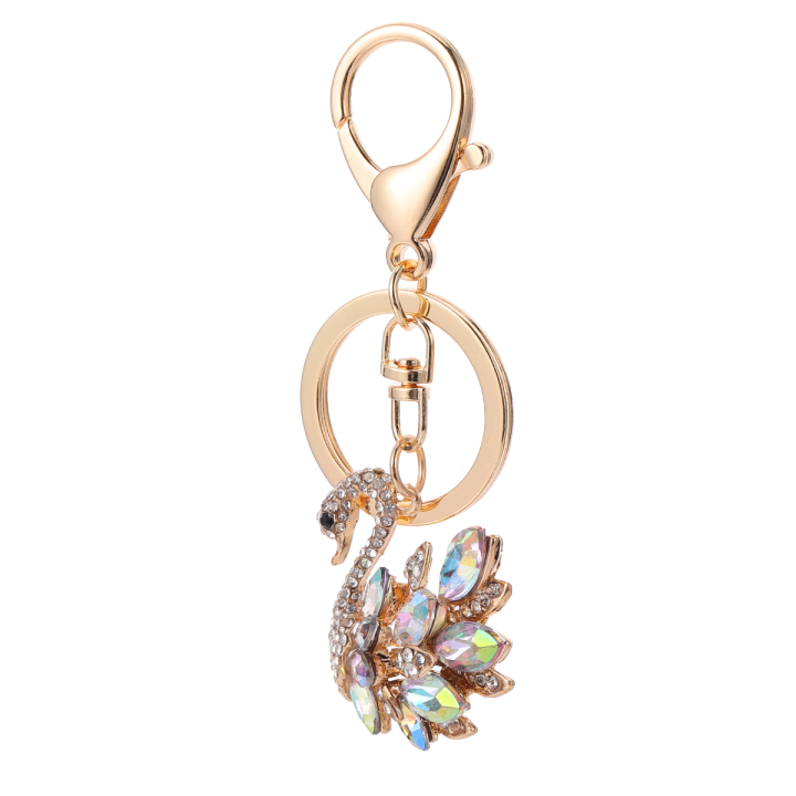 Swan Keychain Rhinestone Ornament Gift Pendant Bag Hanging Metal Ring Car Decorations