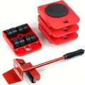 5pcs Heavy-Duty Furniture Moving Tool Set – Red Lifter Lever & 360° Rotating Roller Sliders for Easy Appliance & Furniture Transport | Hum mart®. 