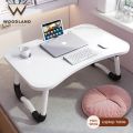 Wood Land Wooden Gaming Laptop Table For Bed Foldable Stand Ergonomic Portable Drawing Notebook Reading Food Breakfast Serving With Inbuild Tablet And Cup Holder Slots Couch Black Brown Pink Yellow Green White Blue. 