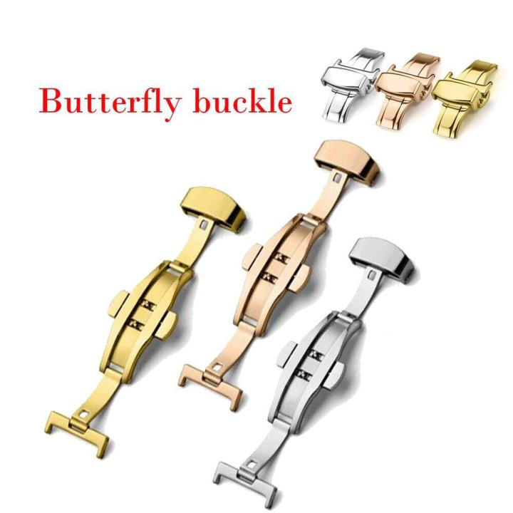 18mm 20mm 22mm Stainless Steel Solid Double Push Button Fold Watch Buckle Butterfly Deployment Clasp Watch Strap