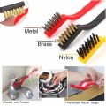 3Pcs Wire Brush Set, Nylon/Brass/Stainless Steel Brush with Curved Handle Grip, Cleaning Brush, Polishing Brush. 
