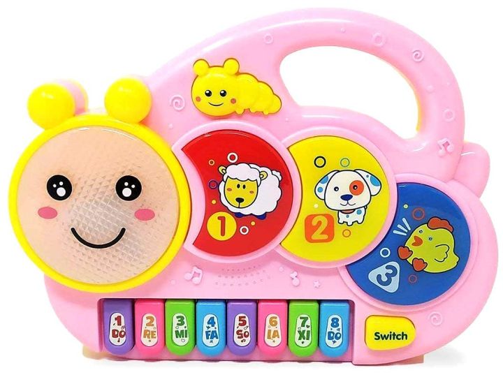 Babyhug Learn N Play Caterpillar Musical Drum Piano With Lights and Animal Sounds| Volume Control Early Educational Learning Toy| Musical Toy with Flashing Lights Drum Piano for 3 Years+ Kids| Gifting Toy| BIS Certified