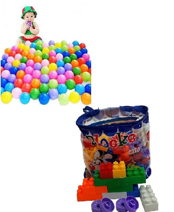 Pack Of 2 Soft Plastic Balls 50 Pcs & Building Blocks 51 Pcs
