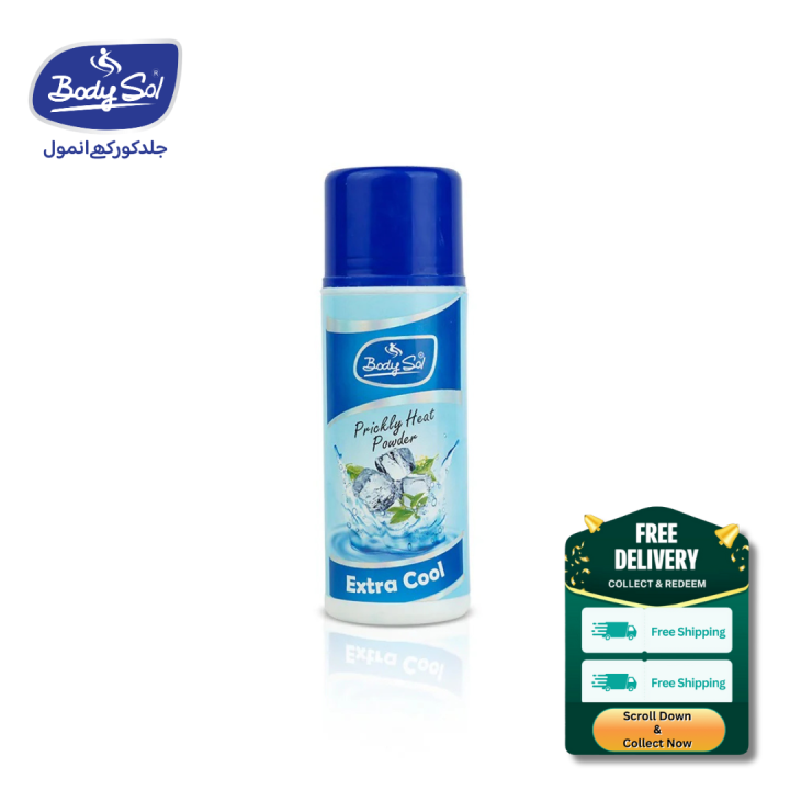 Body Sol Prickly Heat Powder Cool - Instant Cooling Relief from Heat Rash - Soothes & Refreshes Skin - Prevents Prickly Heat for All-Day Comfort Best Cool Powder in Pakistan | 100% Original | Cooling effect | Light weight & Comfortable | 150gm