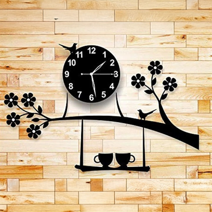3D Wooden Wall Clock with Bird on Tree Design - Laser Cut MDF, 40x30 inches