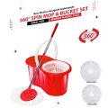 Spin Bucket Mop, Magic Spin Mop Set, Rotating Spin Mop 360 With Bucket, Adjustable Mop Pole Length, Floor Cleaner, Extendable and Retractable, Red Color, Plastic. 