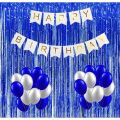 Happy Birthday Theme Decoration Set – Blue & White Party Decoration Kit with HBD Banner, Curtain & Balloons Birthday Decoration Set
Blue & White BalloonsBirthday Curtain Decoration
Cake Table Decoration
Balloon Garland. 