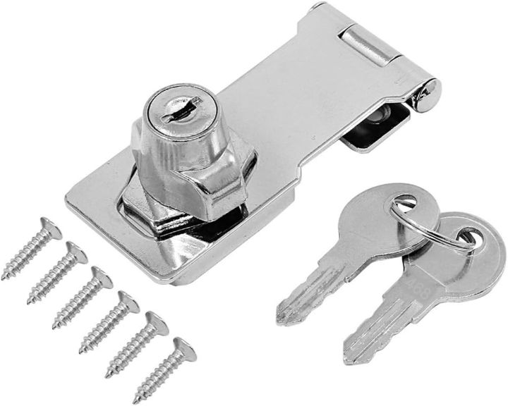 2.5 inch Hasp Locks with Keys, Chrome Plated Twist Knob Keyed Locking Hasp for Drawers, Cabinets, Closets, Boxes, Showcase (Silver)