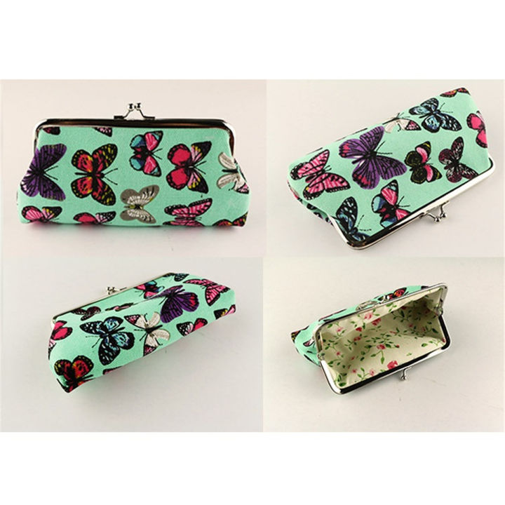 To Global Retro Butterfly Green Printing Coin Purses Hasp Wallet Ladies Clutch Change Purse Mini Money Bag for Girls Women