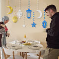 6pcs/set Eid Mubarak Decoration Star Moon Paper String Garland Hanging Banner Ramadan Muslim Party Backdrop Supplies. 