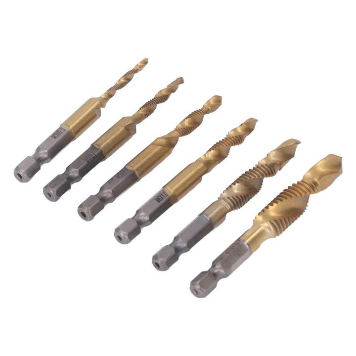 Threaded Drill Taps, Thread Tapping Tool 6Pcs HHS for Thick Steel Plate