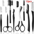 Eyebrow Cutters Set Eyebrow Trimmer Eyebrow Razor Kit Hair Removal Razor Woman Eyebrow Shaper Tweezers Makeup Tools 1/12pcs. 