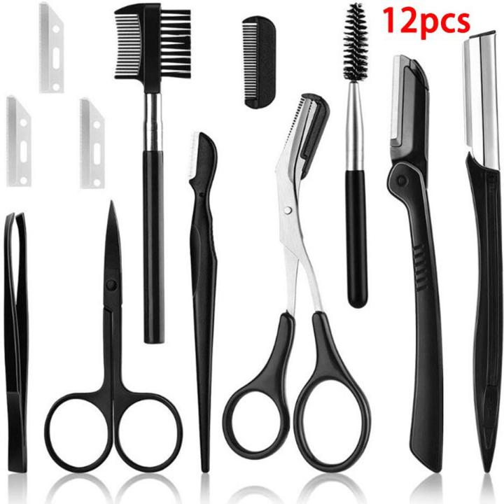 Eyebrow Cutters Set Eyebrow Trimmer Eyebrow Razor Kit Hair Removal Razor Woman Eyebrow Shaper Tweezers Makeup Tools 1/12pcs