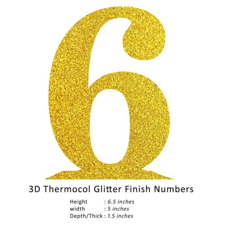 3D Numbers Glitter Finish (Golden) Number 6