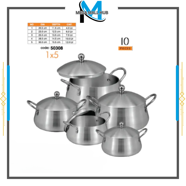Sonex Metal Finish Cookware Set | 10 Pieces 1 to 5 (Belly New Item) Metal Finish Cookware Full Set(50308)