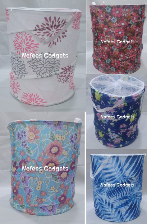 Folding Cotton Fabric Waterproof Laundry Basket Dirty Clothes Toy Storage Basket - Multi Design