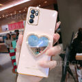 For OPPO A16 Cover with Makeup Mirror Shiny Plating Square Bumper Girls Phone Case Soft TPU Silicone Shockproof Protective Back Cover. 