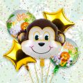 JUNGLE THEME MONKEY FOIL BALLOON SET ( PACK OF 5 FOIL BALLOONS ). 