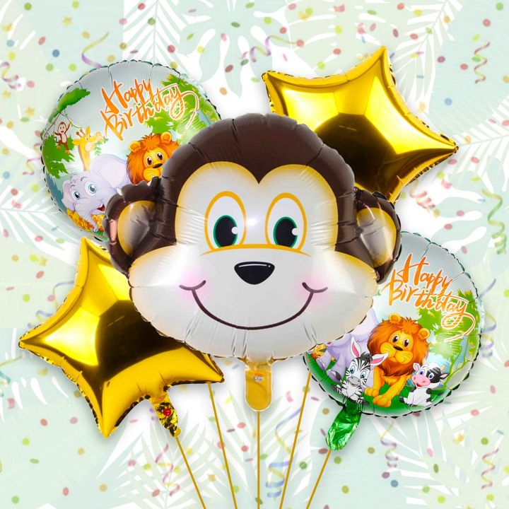 JUNGLE THEME MONKEY FOIL BALLOON SET ( PACK OF 5 FOIL BALLOONS )
