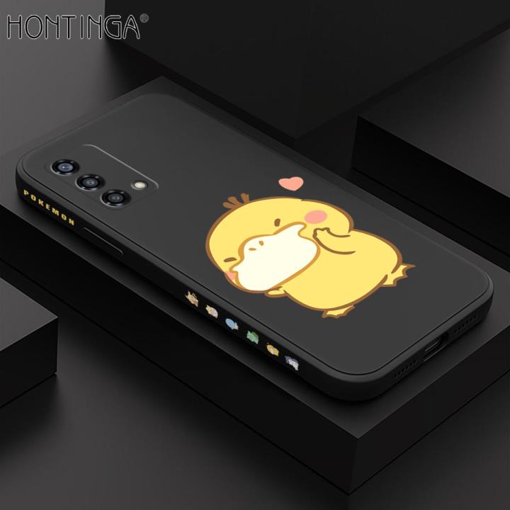 Hontinga for OPPO F19 A95 A74 4G Case Side Design Trendy Cartoon Sign Back Cover Soft Square Edge Pattern Liquid Silicone Phone Cases