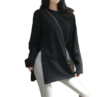 Side%20Button%20Long%20T-Shirt%20O-Neck%20for%20Women,%20Stylish%20and%20Comfortable%20-%20Image%202