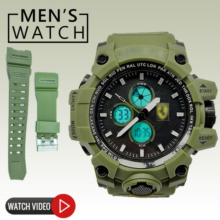 Military Mud Resist Anti Magnetic Shock Absorbing Structure Dual Time Multifunctional Display Water Resistant Sports Watch Daraz.pk