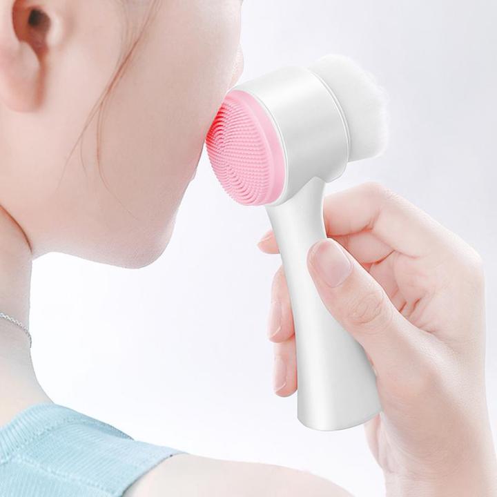 2-in-1 facial cleansing brush, silicone manual Double-sided Facial Cleansing Brush and Pore Cleansing Face Brush, deep cleansing skin keratin cleaning system, super soft massage pores, suitable for all types of skin (pink)