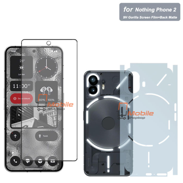 2 in 1 Nothing Phone 2 Tempered Glass Plastic Screen Protector (NO BLACK BORDER) Flexible 9H Gorilla Screen Guard Unbreakable Hammer Sheet + Back Matte Protctor skin sheet for noting phone2 - Transparent