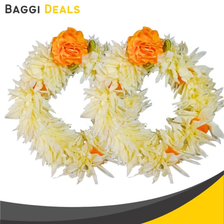 Gajra Flower kangan Bangles Bracelet for Mayoun Jewellery - Reusable - White with Yellow Flower- Pack of 2