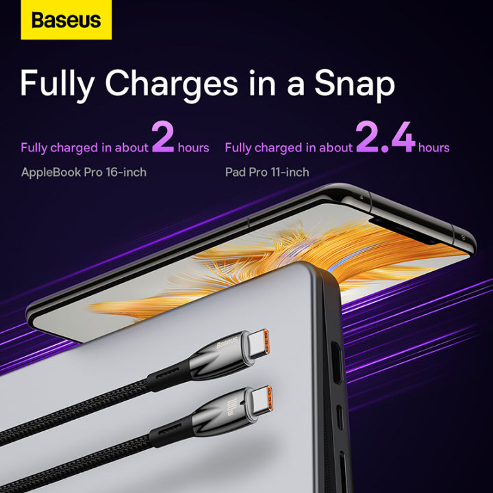 Baseus%20Type%20C%20to%20Type%20C%20PD%20Cable,%20100W%20Glimmer%20Series%20Fast%20Charging%20Data%20Cable%20%20For%20Mobile%20&%20Laptop%20-%20Image%204