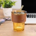 Tumbler Mug with Leather Protective Sleeve, Lid and Straw  Suitable for Coffee Tea Drink. 