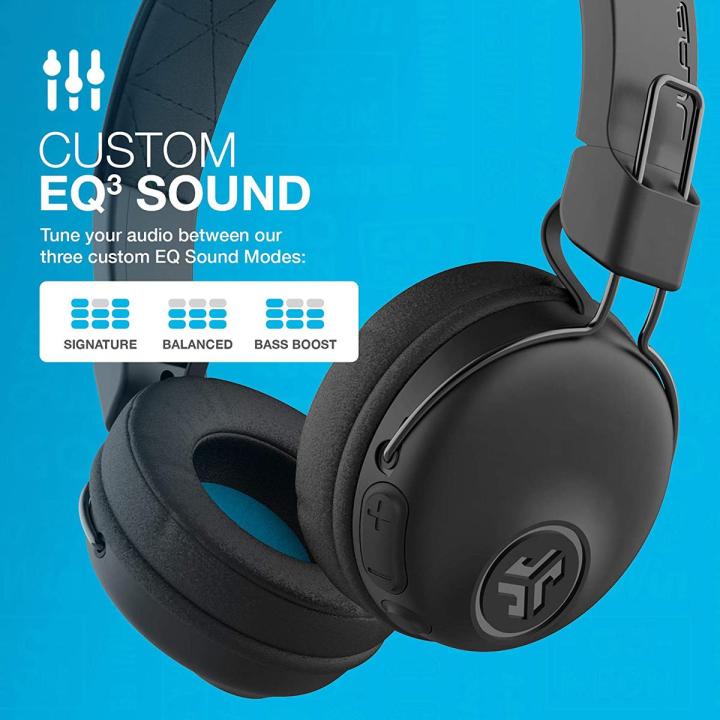 JLab Studio Bluetooth Wireless On Ear Headphones 30 Hour Bluetooth 5 Playtime EQ3 Sound Ultra Plush Faux Leather Cloud Foam Cushions Track and Volume Controls Black Daraz.pk