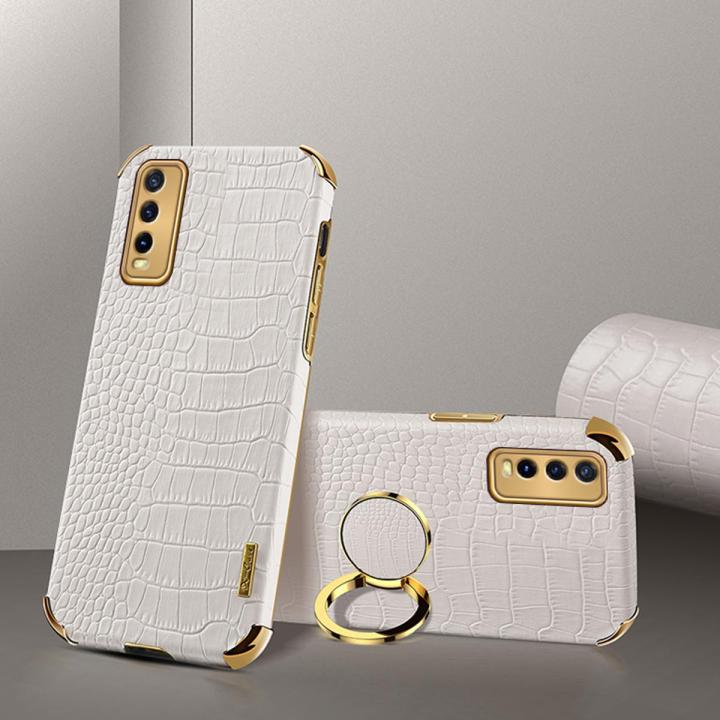 Casing for Vivo Y20 Crocodile Pattern 360 Degree Rotating Ring Protective Cover Compatible with Magnetic Car