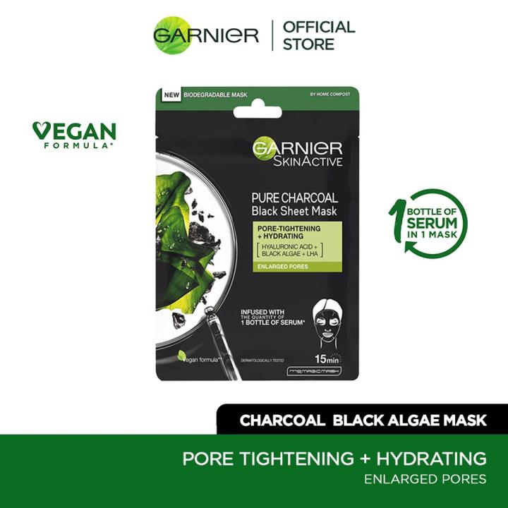 Garnier Skin Active Pure Charcoal Black Algae Tissue Face Mask, Pore Tightening 28 g