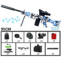 M249 Gel Blaster Rechargeable Electric Machine Toygun With Glasses, Pan, Helmet & Bag Pack With Soft Water Ball - Blue. 