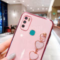 For Infinix Hot 9 Play Back Cover with Love Heart Chain Wrist Strap Fashion Bracelet Shiny Plating Bumper Protective Case Silicone Shockproof Mobile Phone Cases. 