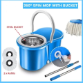Spin Mop Bucket System, 360 Spin Mop & Bucket Floor Cleaning Stainless Steel Mop Bucket with 2 Microfiber Replacement Head Refills. 