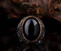 Elegant Oval Black Aqeeq Stone Silver Ring Turkish Ring for Men Rings for Husband Gift Ring For Boyfriend. 