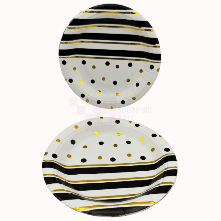 BLACK GOLDEN DOT PAPER PLATES - PACK OF 10 PAPER PLATES - BLACK GOLDEN THEME PAPER PLATES