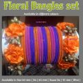 Floral Bangles Set ( including 2 Floral Bangles and 24 Velvet and Golden Glass Bangles ) / Artificial Flower Bangles Set / Floral Gajra Set for girls and women in different colours and Standard Size ( Sawa Do. 