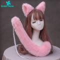 Green Home Fox Headband Tail Set Decorative Anti-slip Fox Ears Tail Set. 