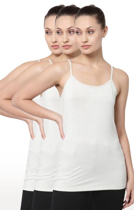 Bundle of 3 white tank tops suitable for girls and women, made from pure cotton with stretchability.
