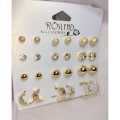 12 Pcs Golden Earring Stud Set / 4 Design in One Set / Mother & Daughter Earrings Set. 