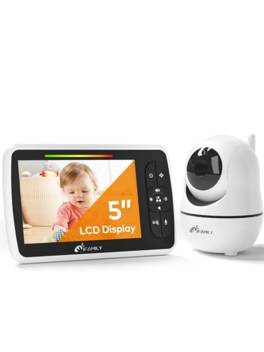 iFamily & Hubook Baby Monitor - Large 5" Screen with 30Hrs Battery Life - Remote Pan-Tilt-Zoom;No WiFi, Two-Way Audio, Night Vision, Temperature, Lullabies, 960ft Long Range Baby Monitor with Camera and Audio
