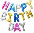 Happy Birthday Foil Balloons Set 13 letters- Inflatable Party Decore- size 16"- Reusable. 