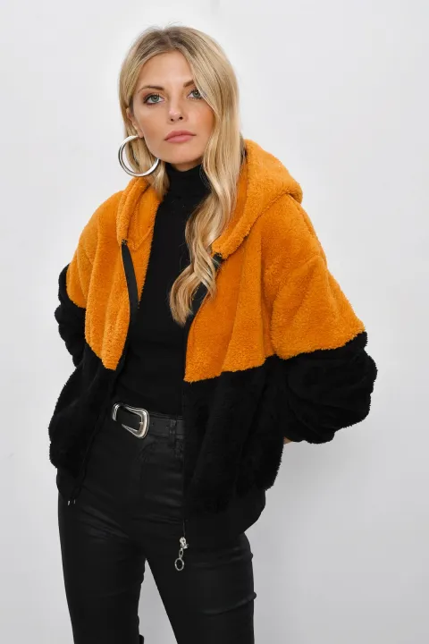 C&S%20Women's%20Mustard-Black%20Zippered%20Hooded%20Plush%20Sweatshirt%20YLF102%20-%20Image%204